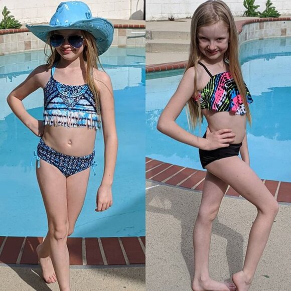 Blue & White 2 Pcs Justice Bikini Swimsuit Size 14 - Picture 1 of 11